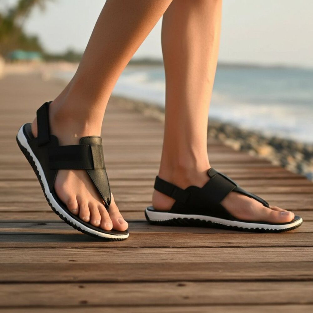 Sorel Women's Out N About Leather Black Flats Sandals